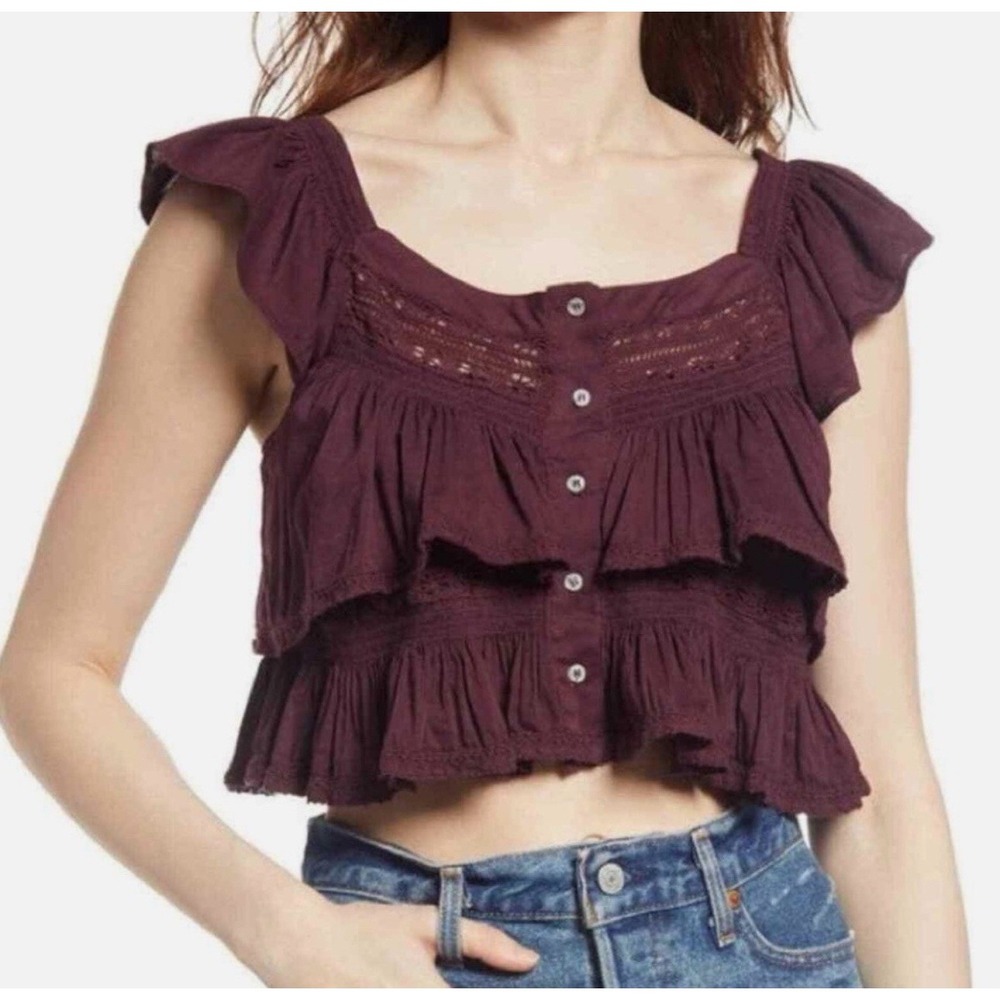 NEW Free People Sunny Days Ahead Crop In Panther Rose Top Women Size Large